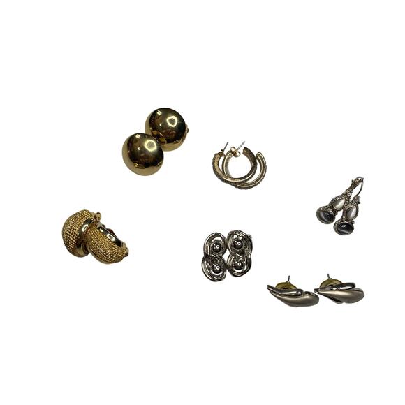 Vintage Set of 6 Non Marked Earings silver and gold tone